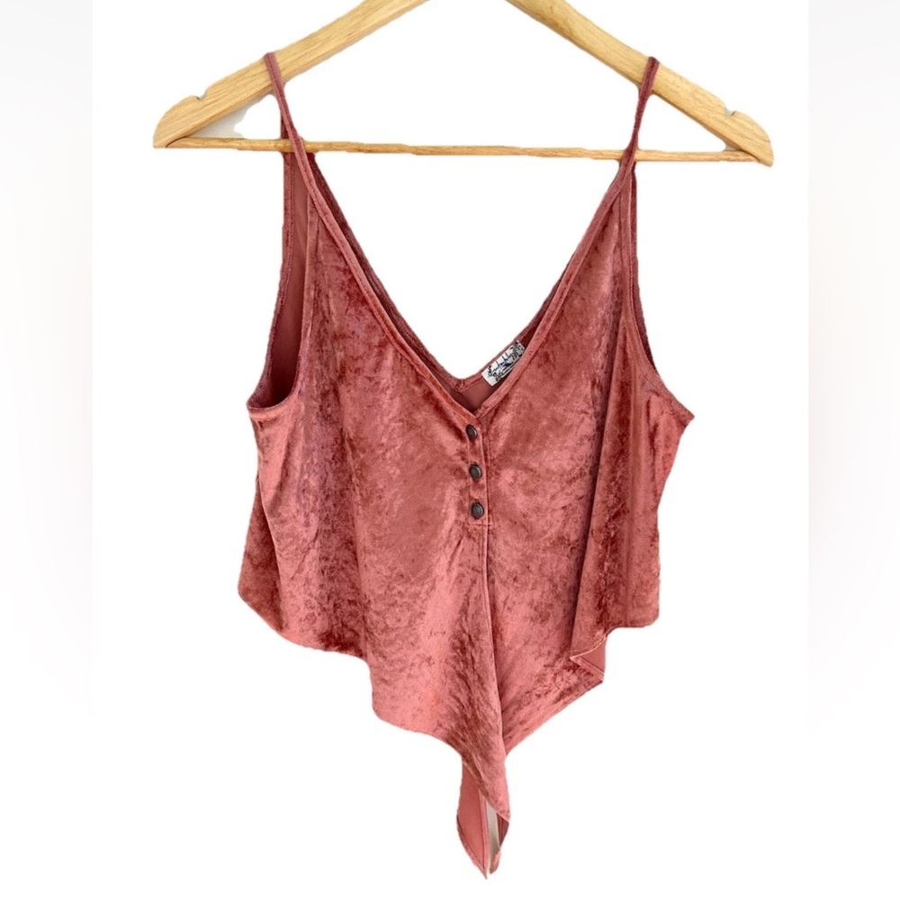 Free People Intimately Mauve Pink Velvet Cropped V-Neck Button Tie Front Size XS - Picture 3 of 9